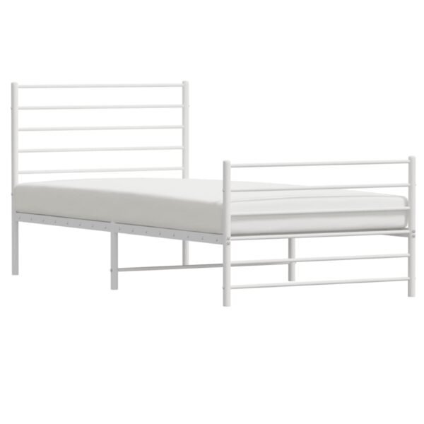 vidaXL Metal Bed Frame with Headboard and Footboard White 39.4"x78.7" - Image 4