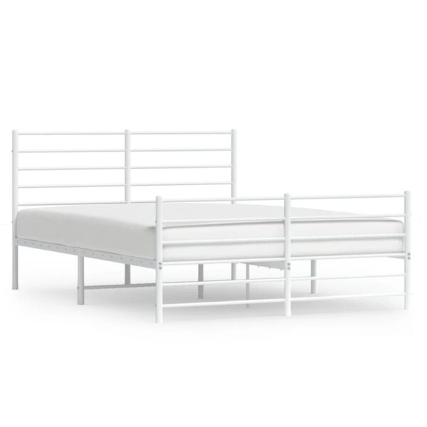 vidaXL Metal Bed Frame with Headboard and Footboard White 59.8"x78.7" - Image 2