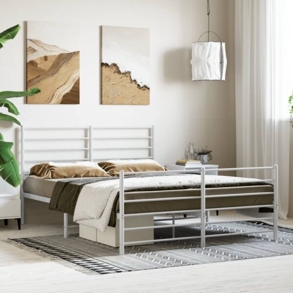 vidaXL Metal Bed Frame with Headboard and Footboard White 59.8"x78.7" - Image 3