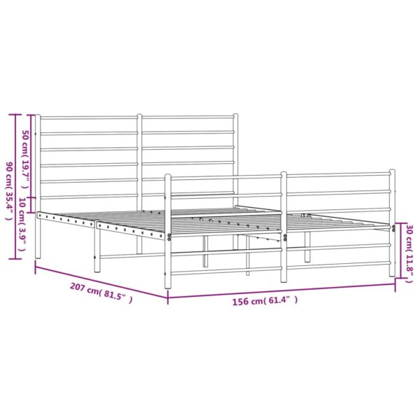 vidaXL Metal Bed Frame with Headboard and Footboard White 59.8"x78.7" - Image 10