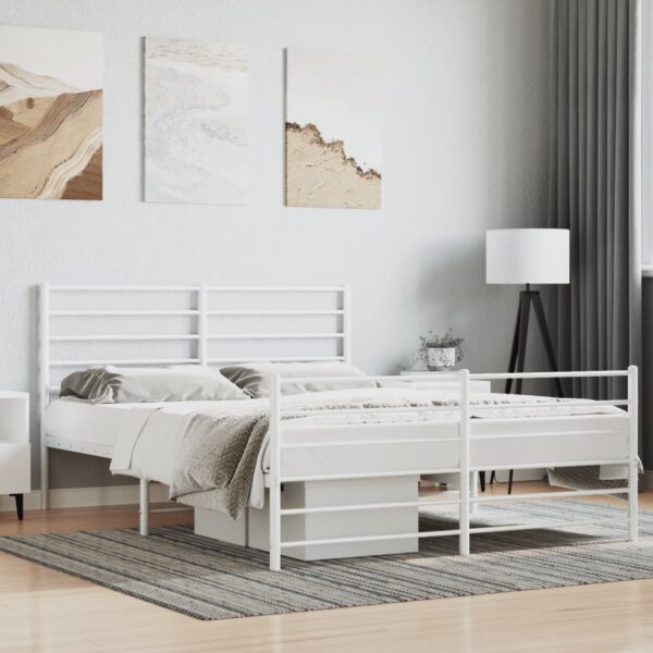 vidaXL Metal Bed Frame with Headboard and Footboard White 59.8"x78.7"