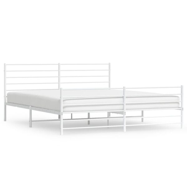 vidaXL Metal Bed Frame with Headboard&Footboard White 72"x83.9" California King - Image 2