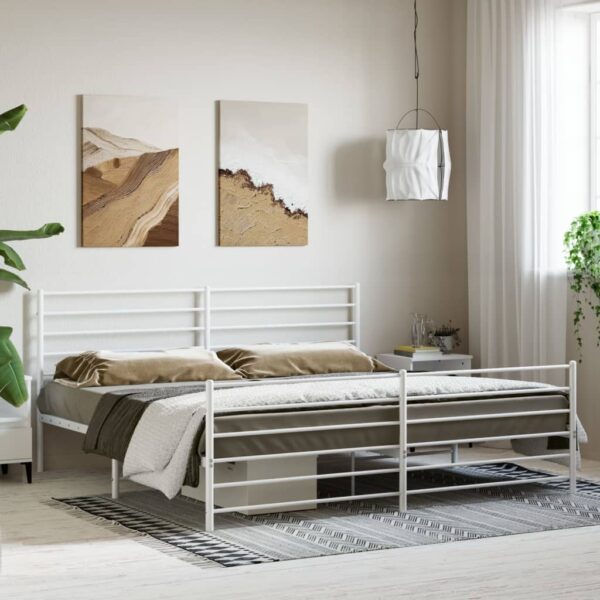 vidaXL Metal Bed Frame with Headboard&Footboard White 72"x83.9" California King - Image 3