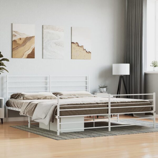 vidaXL Metal Bed Frame with Headboard&Footboard White 72"x83.9" California King