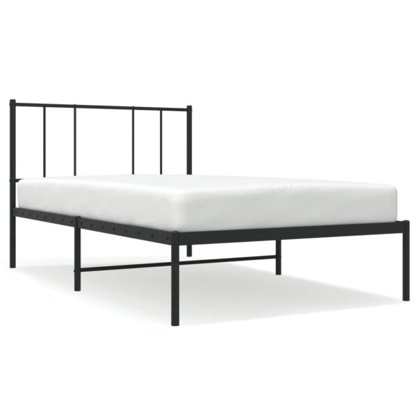 vidaXL Metal Bed Frame with Headboard Black 39.4"x78.7" - Image 2