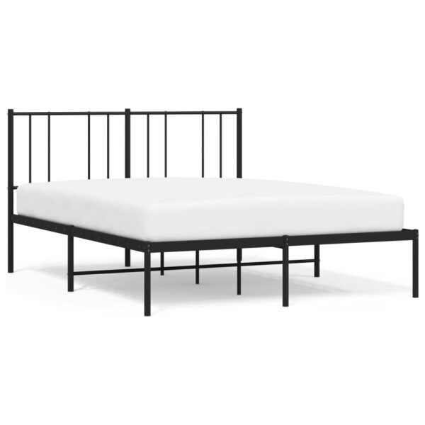 vidaXL Metal Bed Frame with Headboard Black 53.9"x74.8" Full - Image 2