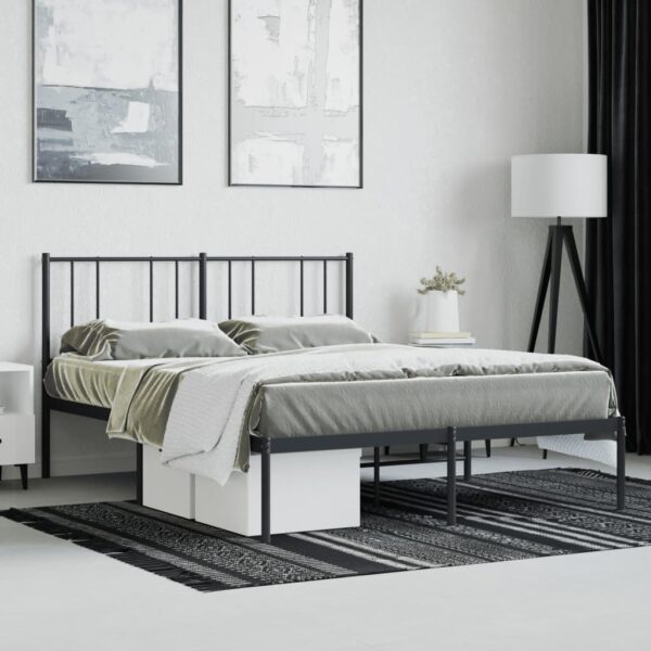 vidaXL Metal Bed Frame with Headboard Black 53.9"x74.8" Full - Image 4