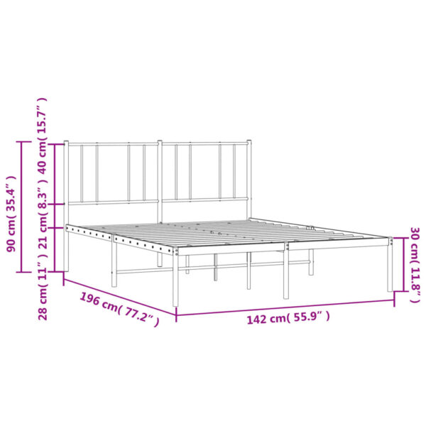 vidaXL Metal Bed Frame with Headboard Black 53.9"x74.8" Full - Image 10