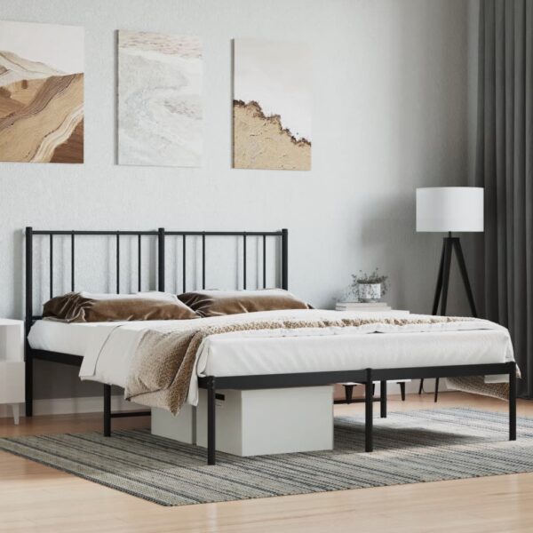 vidaXL Metal Bed Frame with Headboard Black 53.9"x74.8" Full