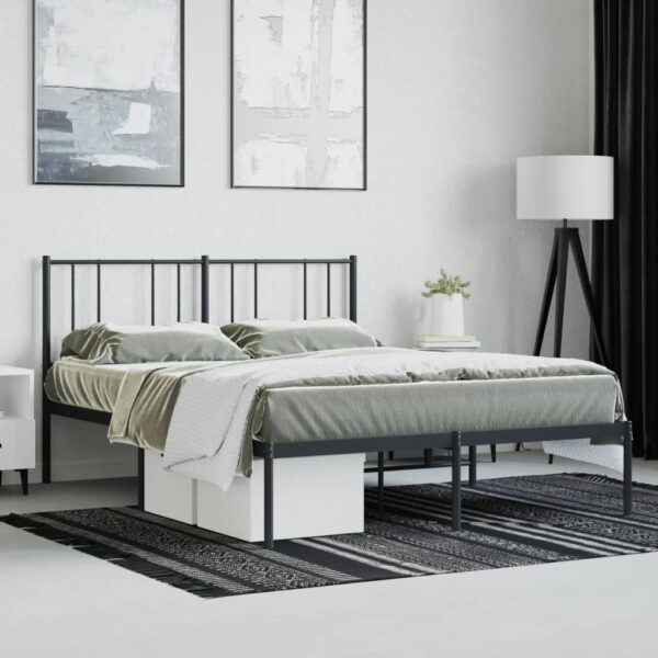 vidaXL Metal Bed Frame with Headboard Black 59.8"x78.7" - Image 4