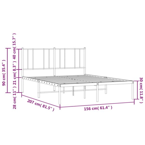 vidaXL Metal Bed Frame with Headboard Black 59.8"x78.7" - Image 10