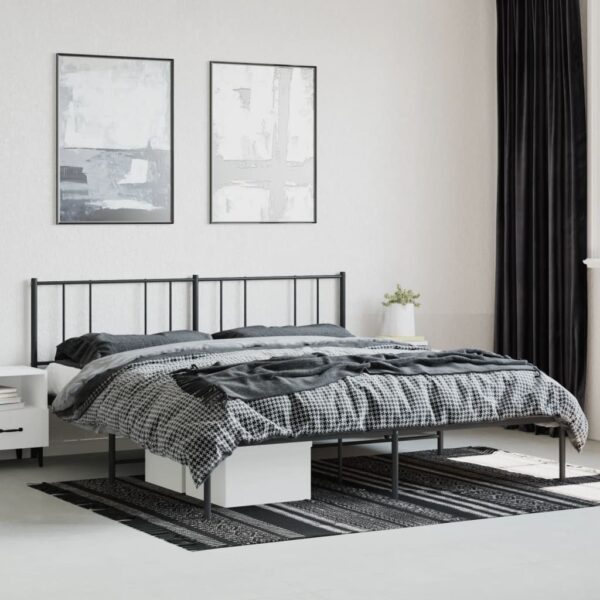 vidaXL Metal Bed Frame with Headboard Black 72"x83.9" California King - Image 4