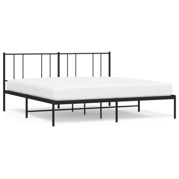 vidaXL Metal Bed Frame with Headboard Black 76"x79.9" King - Image 2