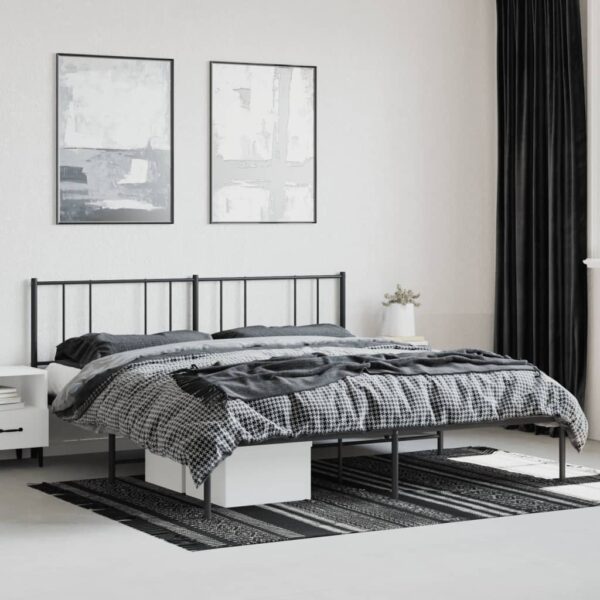 vidaXL Metal Bed Frame with Headboard Black 76"x79.9" King - Image 4