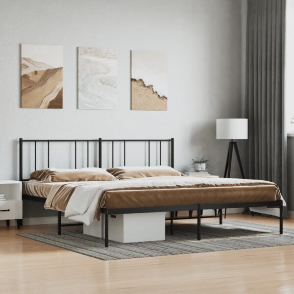 vidaXL Metal Bed Frame with Headboard Black 76"x79.9" King