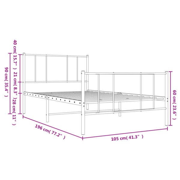 vidaXL Metal Bed Frame with Headboard and Footboard Black 39.4"x74.8" Twin - Image 10