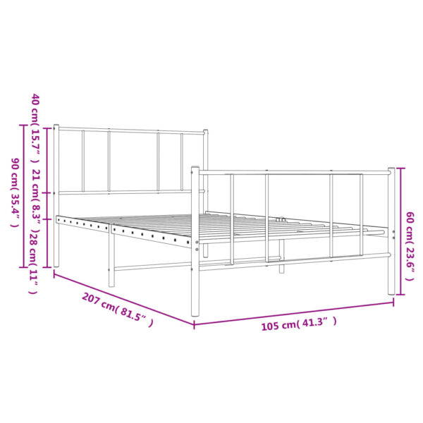 vidaXL Metal Bed Frame with Headboard and Footboard Black 39.4"x78.7" - Image 10