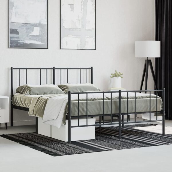 vidaXL Metal Bed Frame with Headboard and Footboard Black 53.9"x74.8" Full - Image 4