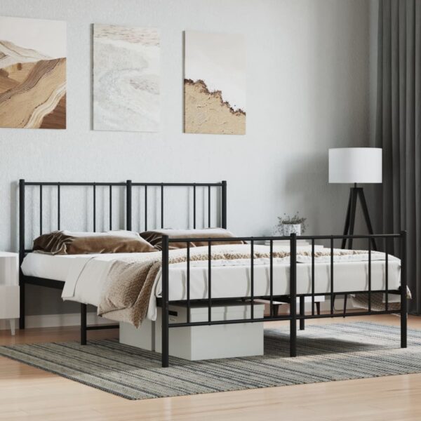 vidaXL Metal Bed Frame with Headboard and Footboard Black 53.9"x74.8" Full