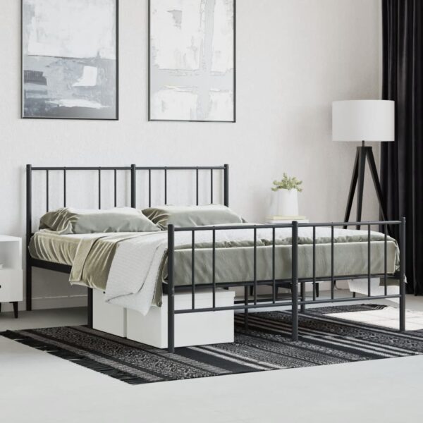 vidaXL Metal Bed Frame with Headboard and Footboard Black 59.8"x78.7" - Image 4