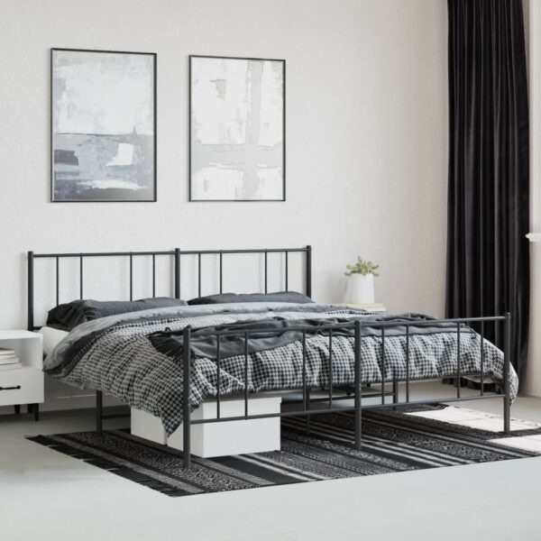 vidaXL Metal Bed Frame with Headboard&Footboard Black 72"x83.9" California King - Image 4