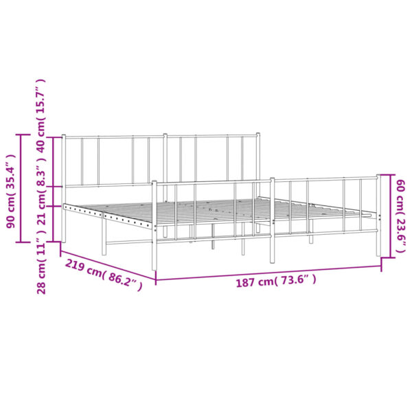 vidaXL Metal Bed Frame with Headboard&Footboard Black 72"x83.9" California King - Image 10