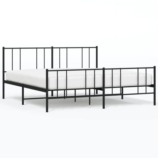 vidaXL Metal Bed Frame with Headboard and Footboard Black 76"x79.9" King - Image 2