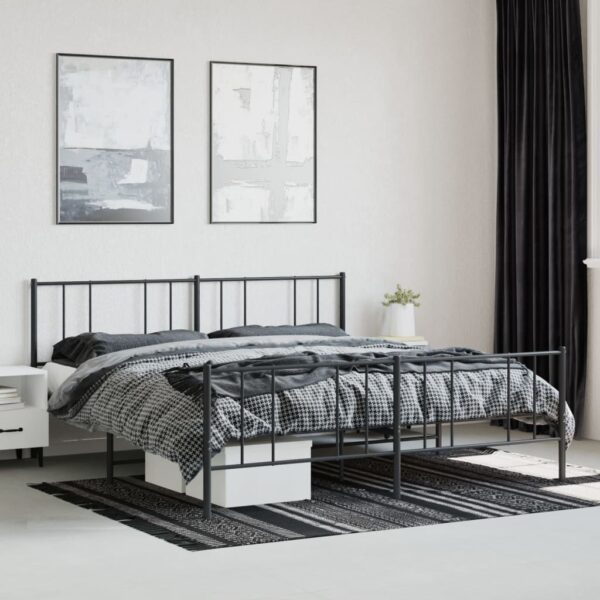 vidaXL Metal Bed Frame with Headboard and Footboard Black 76"x79.9" King - Image 4