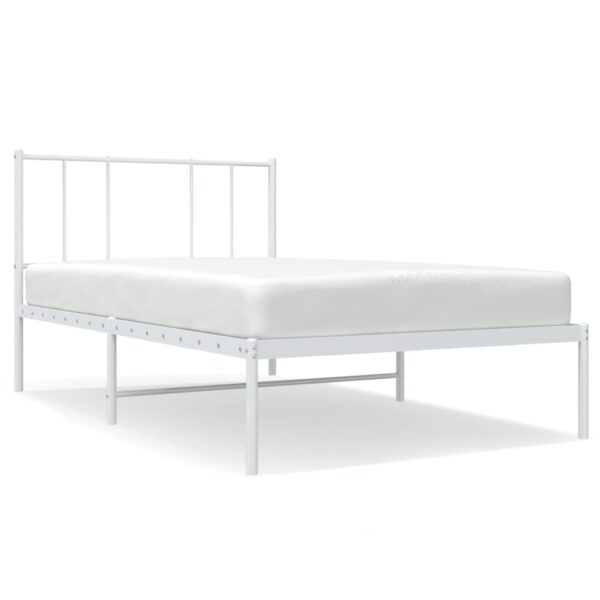 vidaXL Metal Bed Frame with Headboard White 39.4"x74.8" Twin - Image 2