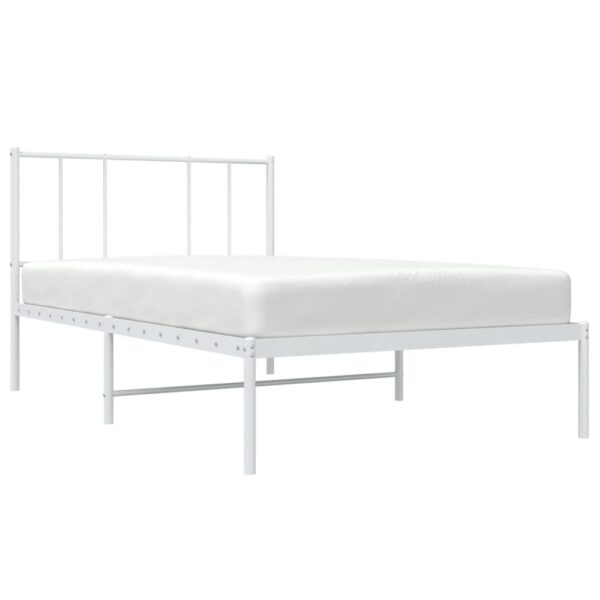 vidaXL Metal Bed Frame with Headboard White 39.4"x74.8" Twin - Image 3