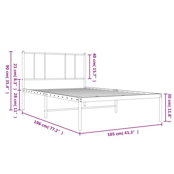 vidaXL Metal Bed Frame with Headboard White 39.4"x74.8" Twin - Image 10