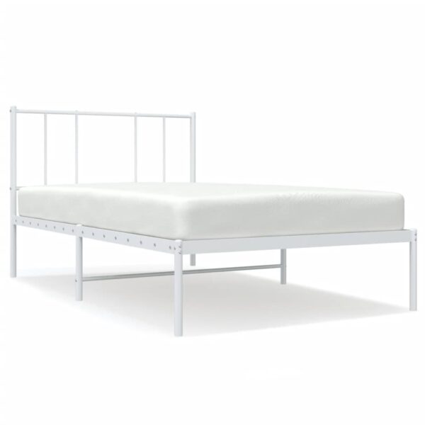 vidaXL Metal Bed Frame with Headboard White 39.4"x78.7" - Image 2