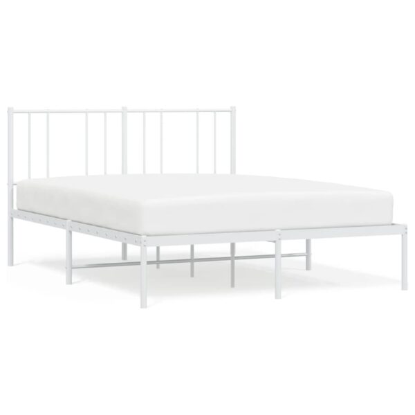 vidaXL Metal Bed Frame with Headboard White 59.8"x78.7" - Image 2