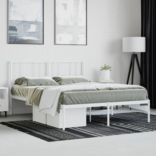 vidaXL Metal Bed Frame with Headboard White 59.8"x78.7" - Image 4