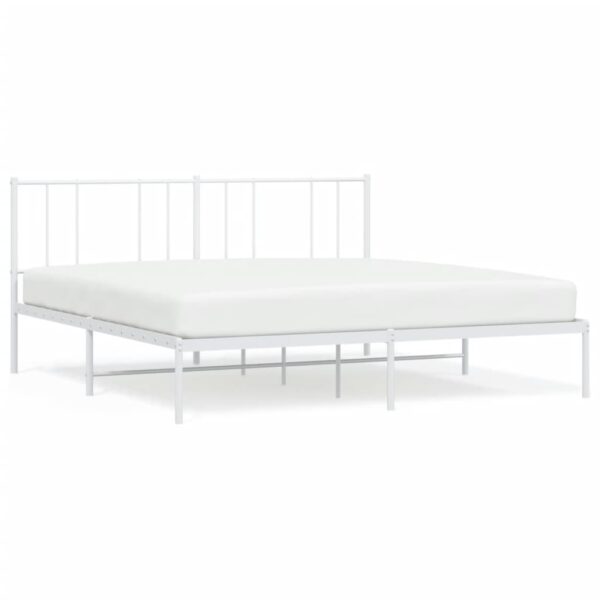 vidaXL Metal Bed Frame with Headboard White 72"x83.9" California King - Image 2