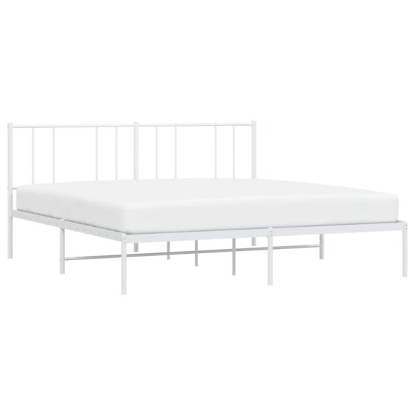 vidaXL Metal Bed Frame with Headboard White 72"x83.9" California King - Image 3