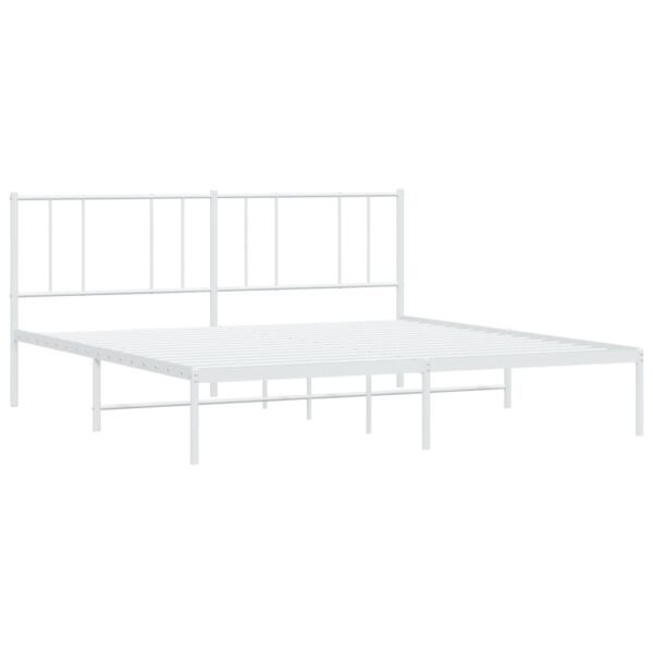 vidaXL Metal Bed Frame with Headboard White 72"x83.9" California King - Image 5