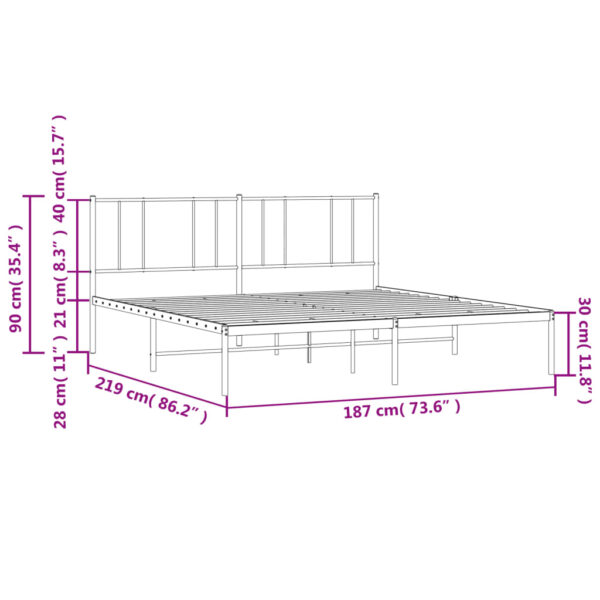 vidaXL Metal Bed Frame with Headboard White 72"x83.9" California King - Image 10