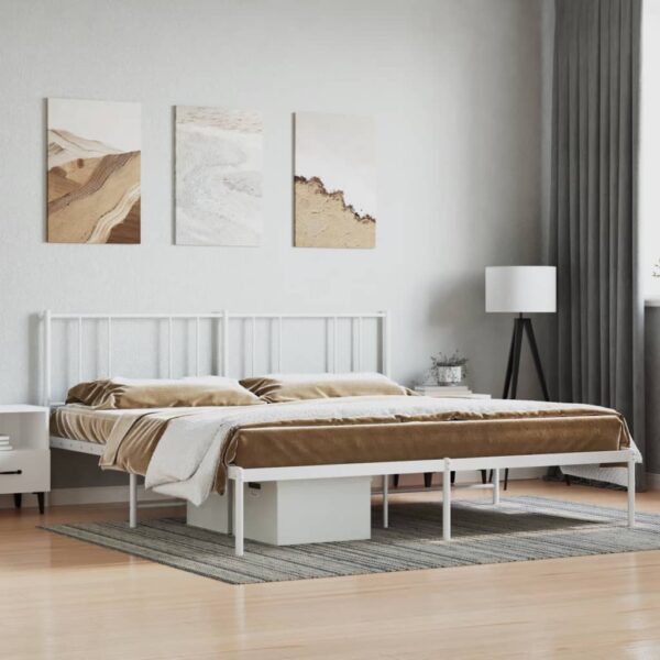 vidaXL Metal Bed Frame with Headboard White 72"x83.9" California King