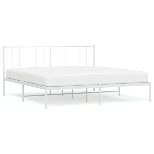 vidaXL Metal Bed Frame with Headboard White 76"x79.9" King - Image 2