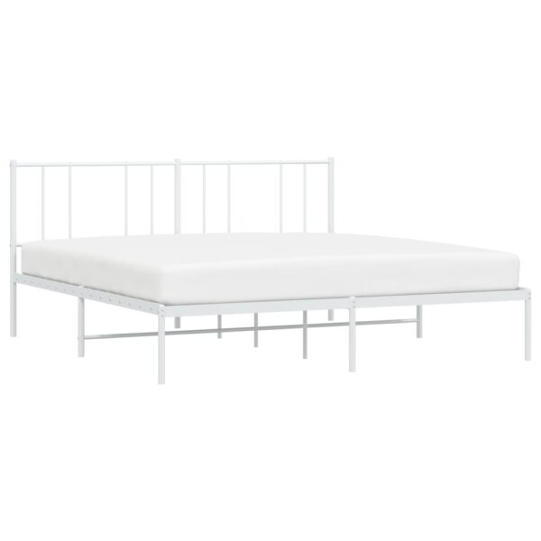 vidaXL Metal Bed Frame with Headboard White 76"x79.9" King - Image 3