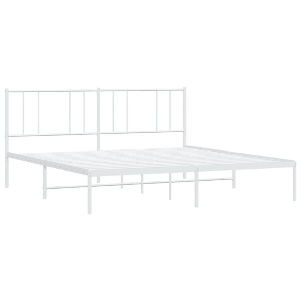 vidaXL Metal Bed Frame with Headboard White 76"x79.9" King - Image 5