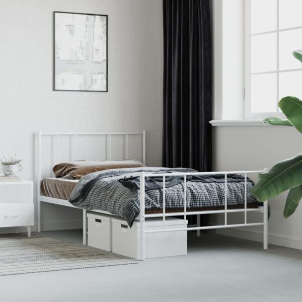 vidaXL Metal Bed Frame with Headboard and Footboard White 39.4"x74.8" Twin - Image 4