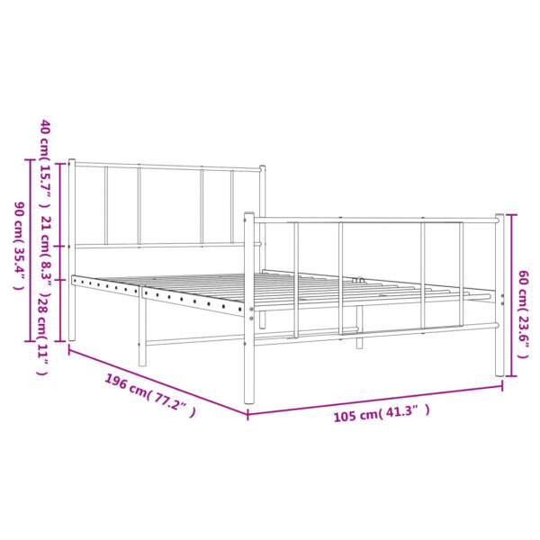 vidaXL Metal Bed Frame with Headboard and Footboard White 39.4"x74.8" Twin - Image 10