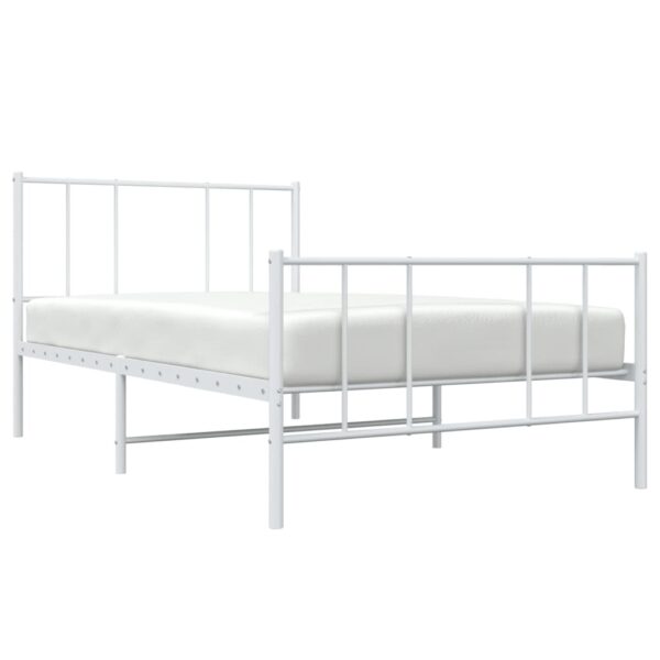 vidaXL Metal Bed Frame with Headboard and Footboard White 39.4"x78.7" - Image 3