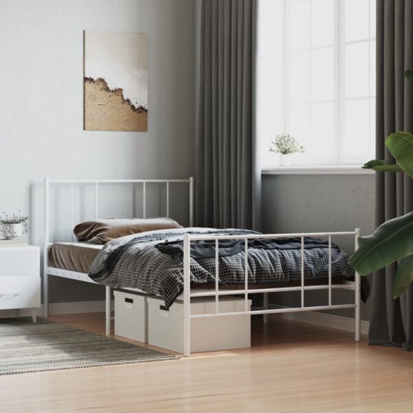 vidaXL Metal Bed Frame with Headboard and Footboard White 39.4"x78.7"