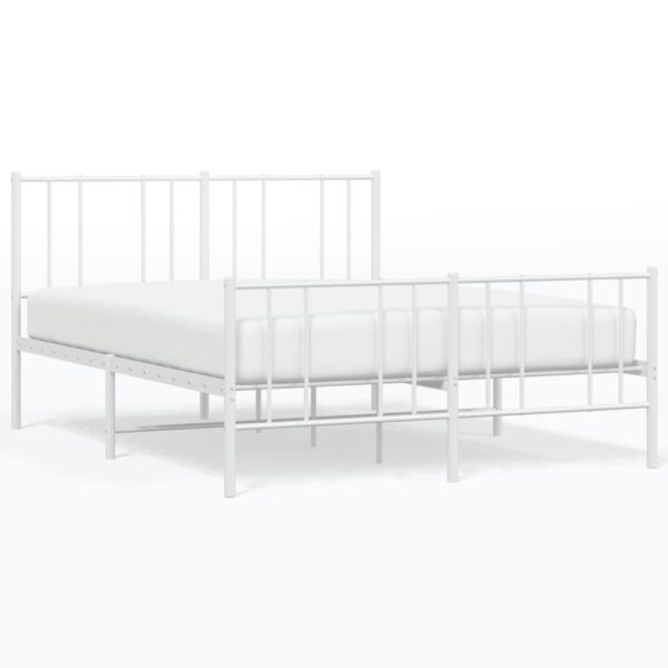 vidaXL Metal Bed Frame with Headboard and Footboard White 53.9"x74.8" Full - Image 2