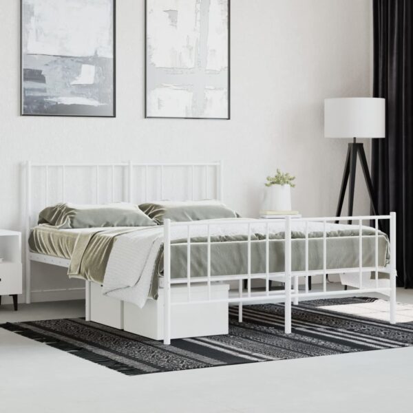 vidaXL Metal Bed Frame with Headboard and Footboard White 53.9"x74.8" Full - Image 4