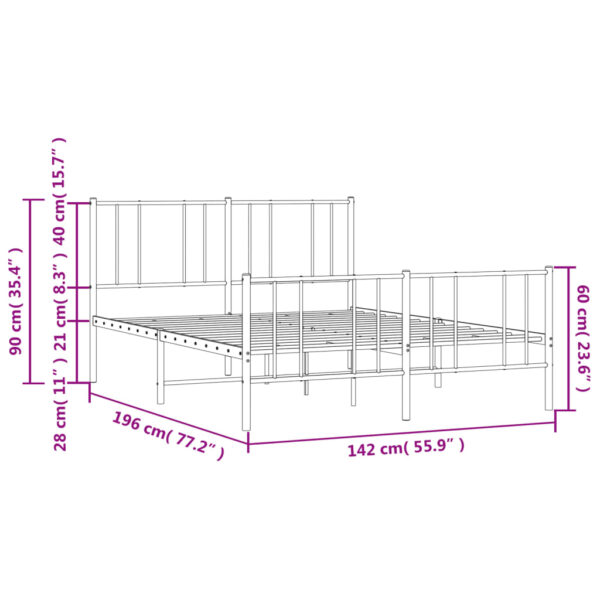 vidaXL Metal Bed Frame with Headboard and Footboard White 53.9"x74.8" Full - Image 10