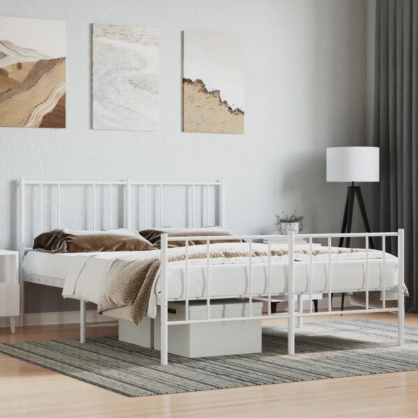 vidaXL Metal Bed Frame with Headboard and Footboard White 53.9"x74.8" Full